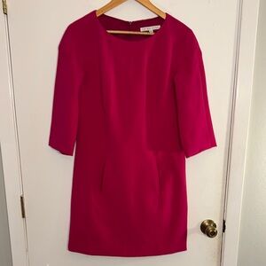 Trina Turk Pink Sheath Dress 3/4 Sleeve Crew Neck Mini
